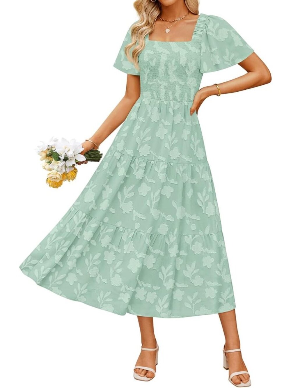 Women's Sage 2026 Summer Casual Boho Short Sleeve Wedding Guest Midi Dresses